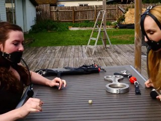 Two women pump gag recreation