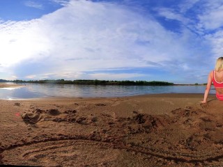 VR 360 Workout yoga and suit at the river seashore
