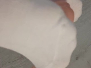 Footjob in white socks with my ft in your large cock