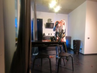 Strapon lesbian love, latex rubber fetish house video