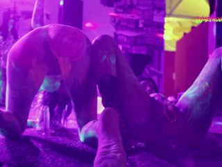 Neon birthday celebration escalates – ladies fuck and scream with excitement