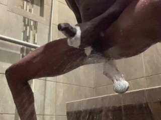 Chocolate Boy Surprise Masturbates within the bathe after  health club exercise.