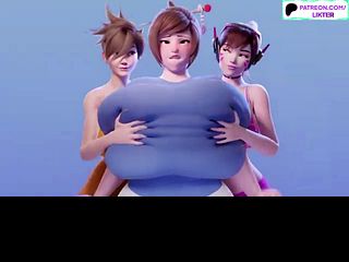 OVERWATCH MEI MILKING WITH D.VA AND TRACER CARTOON 60FPS
