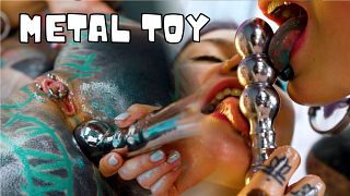 Oiled Tattooed TEEN Pornstars Delights Shared Steel Toy Play