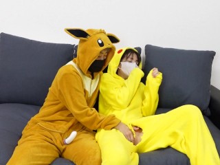Pikachu and Eevee fuck at the chouch