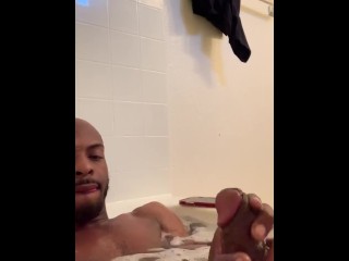 Giant black cock  takes bathtub