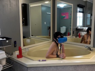 Personal video of Candy Dova masturbating with giant dildos and VR in bath with massive mirrors